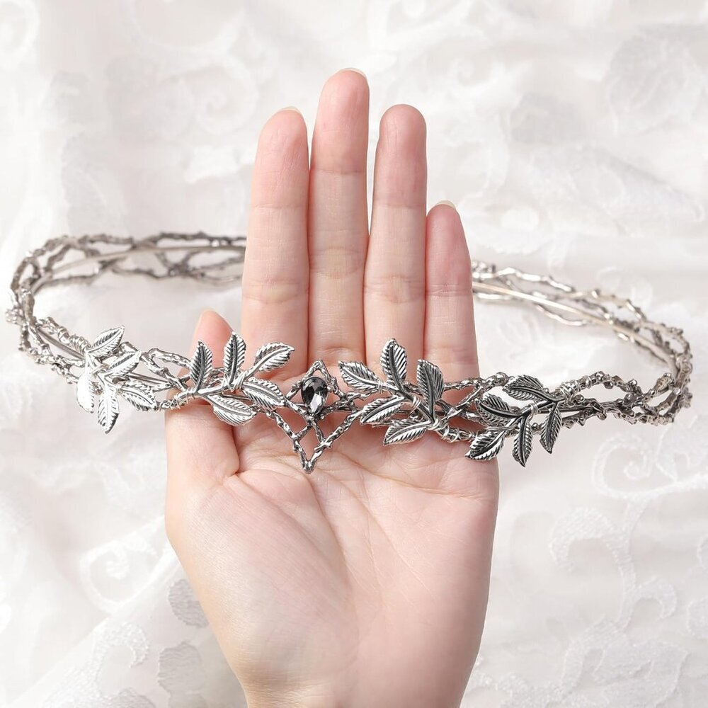 Vintage Fairy Leaf Crown Medieval Viking Crystal Headwear for Women Men - Picture 7 of 9